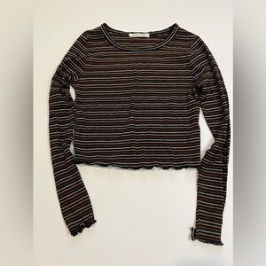 CAUTION TO THE WIND Anthropologie Striped Crop Long Sleeve Top Shirt Stretch